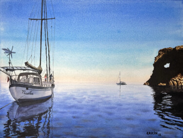 Peinture intitulée "Sailcamp in the Cov…" par Erkin Yılmaz, Œuvre d'art originale, Aquarelle