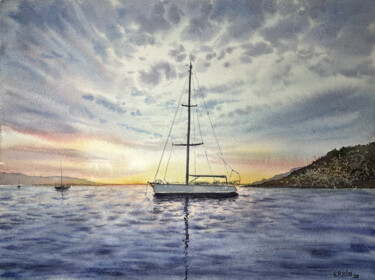 Painting titled "Sailboat-4" by Erkin Yılmaz, Original Artwork, Watercolor