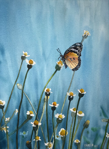 Malerei mit dem Titel "Butterfly" von Erkin Yılmaz, Original-Kunstwerk, Aquarell