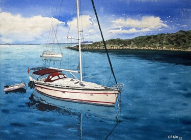 Pittura intitolato "Sailboat-6" da Erkin Yılmaz, Opera d'arte originale, Acquarello