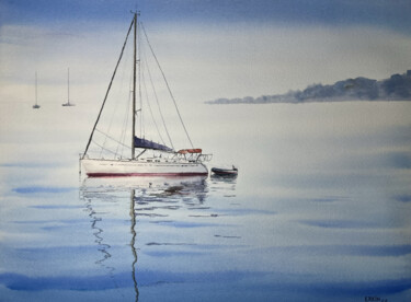 Malerei mit dem Titel "Sailboat-7" von Erkin Yılmaz, Original-Kunstwerk, Aquarell