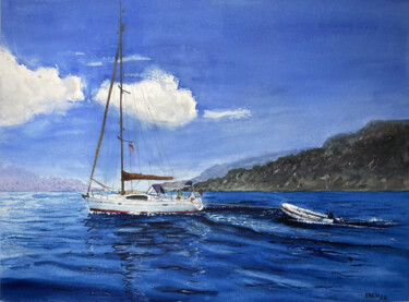 Painting titled "Sailboat-8" by Erkin Yılmaz, Original Artwork, Watercolor