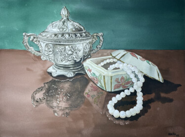 Schilderij getiteld "Jewelery Boxes." door Erkin Yılmaz, Origineel Kunstwerk, Aquarel