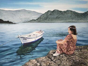 Peinture intitulée "The Lady and The Bo…" par Erkin Yılmaz, Œuvre d'art originale, Aquarelle