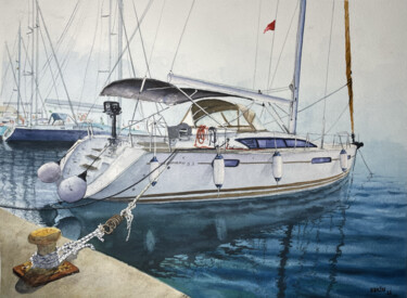 Painting titled "Sailboat-10" by Erkin Yılmaz, Original Artwork, Watercolor