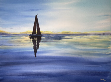 Painting titled "Sailboat-11" by Erkin Yılmaz, Original Artwork, Watercolor