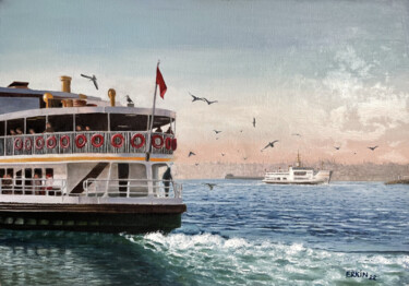 Peinture intitulée "Morning Ferryboats…" par Erkin Yılmaz, Œuvre d'art originale, Huile