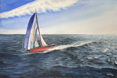 Peinture intitulée "Sailing in the Wind." par Erkin Yılmaz, Œuvre d'art originale, Aquarelle