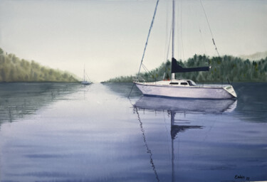 Картина под названием "Sailboat-15" - Erkin Yılmaz, Подлинное произведение искусства, Акварель
