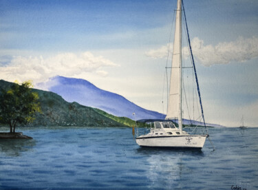 Painting titled "Sailboat-16" by Erkin Yılmaz, Original Artwork, Watercolor