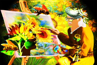 Peinture intitulée "API E GIRASOLI 4" par Ermanno Ricci, Œuvre d'art originale, Peinture numérique