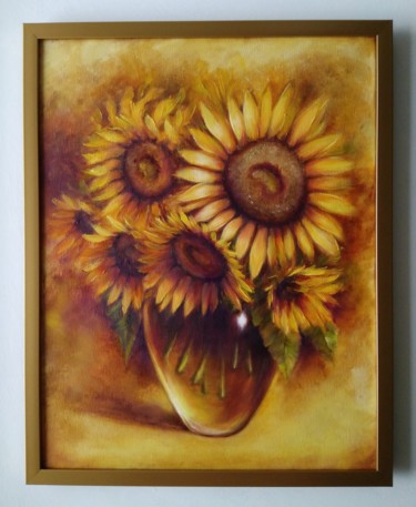 Painting titled "Gold sunflowers Oil…" by Olesya Ermolaeva, Original Artwork, Oil