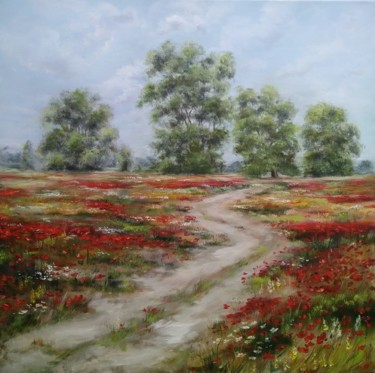 Painting titled "Landscape Road to s…" by Olesya Ermolaeva, Original Artwork, Oil