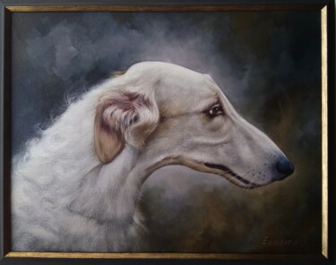 绘画 标题为“White borzoi dog po…” 由Olesya Ermolaeva, 原创艺术品, 油
