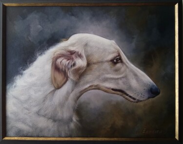 Malerei mit dem Titel "White borzoi dog po…" von Olesya Ermolaeva, Original-Kunstwerk, Öl