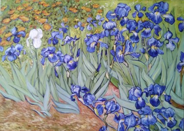 Картина под названием "Irises Van Gogh Fre…" - Olesya Ermolaeva, Подлинное произведение искусства, Масло