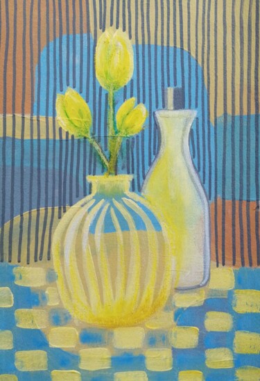 Картина под названием "yellow tulips" - Svetlana Ermolina, Подлинное произведение искусства, Акрил