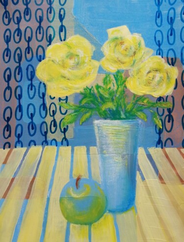 Painting titled "yellow roses are tr…" by Svetlana Ermolina, Original Artwork, Acrylic