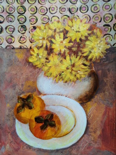 Malerei mit dem Titel "yellow chrisantema" von Svetlana Ermolina, Original-Kunstwerk, Acryl