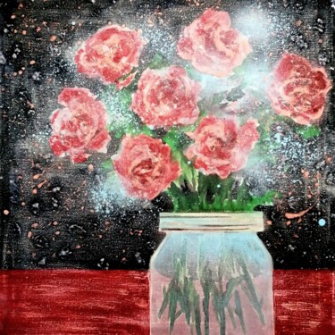 Malerei mit dem Titel "Roses in Cloud" von Svetlana Ermolina, Original-Kunstwerk, Acryl