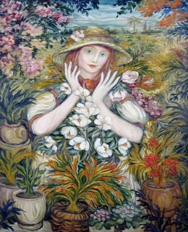 Pintura intitulada "Vendedora das flores" por Erna Antunes - ( Erna Y ), Obras de arte originais, Outro
