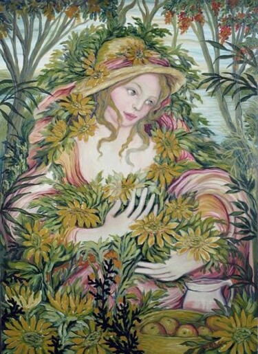 Pintura intitulada "Menina camponesa" por Erna Antunes - ( Erna Y ), Obras de arte originais