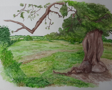 Картина под названием "Sitting Tree" - Ernest Johnson, Подлинное произведение искусства, Чернила Установлен на картон