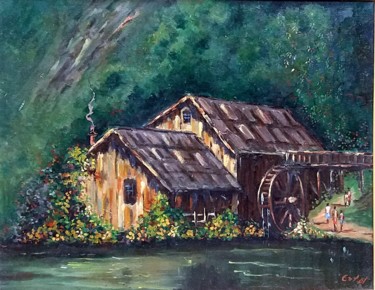 Pintura intitulada "casa-no-lago.jpg" por Ernesto Duarte, Obras de arte originais, Óleo Montado em Painel de madeira