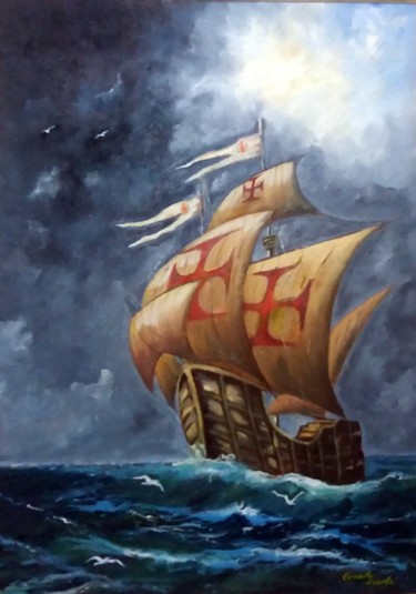 Pintura intitulada "caravela-portuguesa…" por Ernesto Duarte, Obras de arte originais