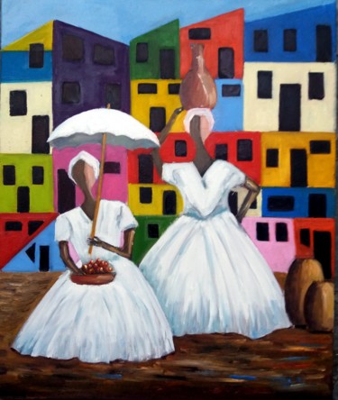 Pintura intitulada "Baianas com roupas…" por Ernesto Duarte, Obras de arte originais, Óleo Montado em Painel de madeira