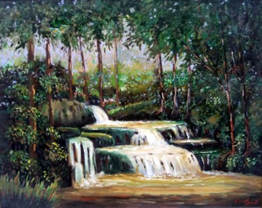 Schilderij getiteld "Cachoeira" door Ernesto Duarte, Origineel Kunstwerk, Olie Gemonteerd op Houten paneel