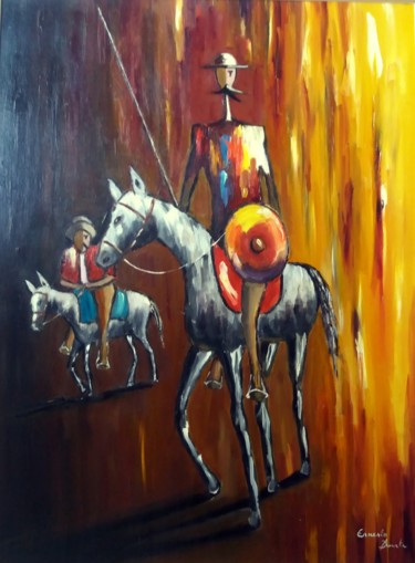 Painting titled "Do Quixote em amare…" by Ernesto Duarte, Original Artwork, Oil Mounted on Wood Panel