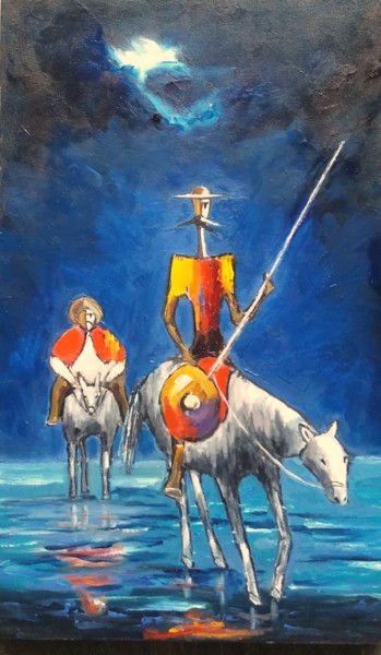 Pintura intitulada "D.Quixote e Sancho…" por Ernesto Duarte, Obras de arte originais, Óleo