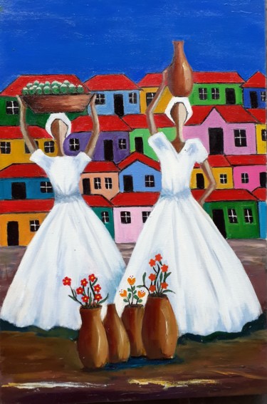 Peinture intitulée "Baianas com roupas…" par Ernesto Duarte, Œuvre d'art originale, Huile