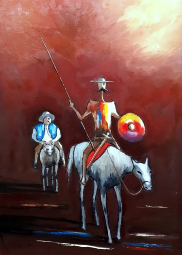 Painting titled "D.Quixote vermelho" by Ernesto Duarte, Original Artwork, Oil Mounted on Wood Panel