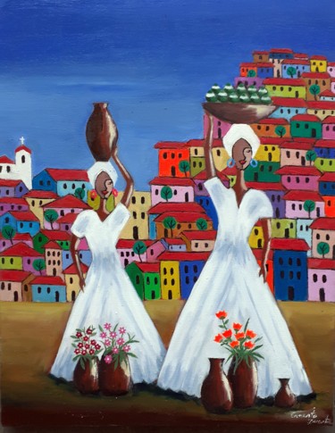 Painting titled "Baianas com vasos e…" by Ernesto Duarte, Original Artwork, Oil