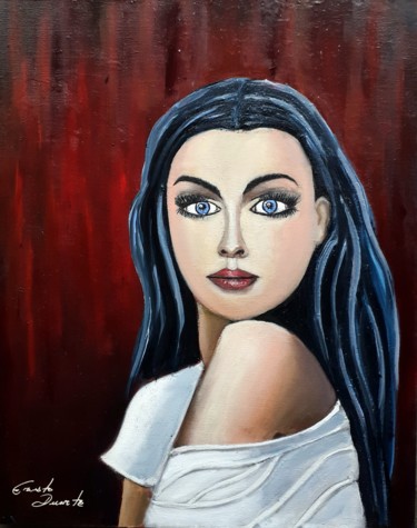 Painting titled "Mulher em fundo ver…" by Ernesto Duarte, Original Artwork, Oil Mounted on Wood Panel