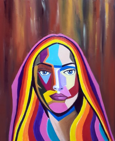 Peinture intitulée "Mulher em geométrico" par Ernesto Duarte, Œuvre d'art originale, Huile Monté sur Panneau de bois