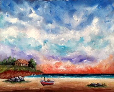 Painting titled "Marina e por do sol" by Ernesto Duarte, Original Artwork, Oil