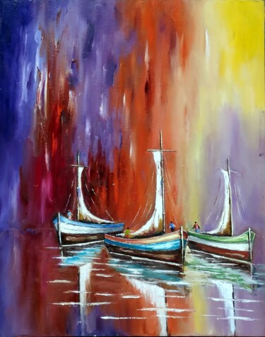 Painting titled "ceu e mar como espe…" by Ernesto Duarte, Original Artwork, Oil Mounted on Wood Stretcher frame