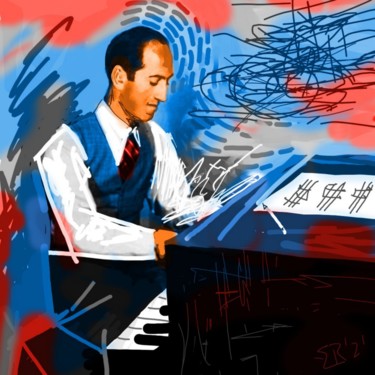 Digitale Kunst mit dem Titel "George Gershwin" von Ernesto Rivera Novoa, Original-Kunstwerk, Digitale Malerei