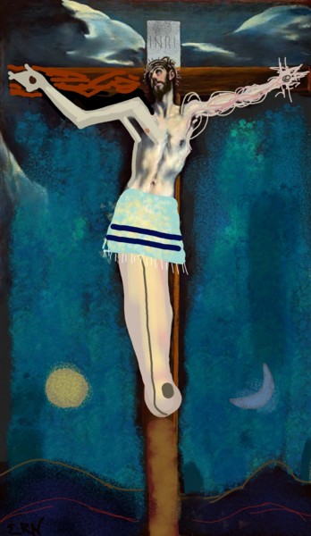 Digital Arts titled "Christ on the Cross" by Ernesto Rivera Novoa, Original Artwork, Digital Painting