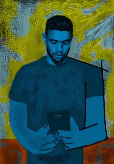 Arts numériques intitulée "Man checking his ph…" par Ernesto Rivera Novoa, Œuvre d'art originale, Peinture numérique