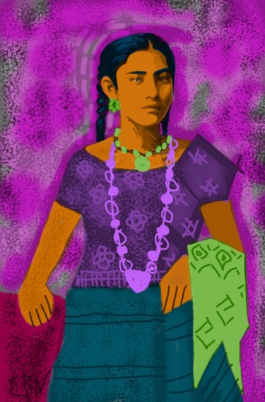Digital Arts titled "Niña Tehuana" by Ernesto Rivera Novoa, Original Artwork, Digital Painting