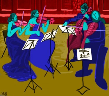 Digital Arts titled "String Quartet" by Ernesto Rivera Novoa, Original Artwork, Digital Painting
