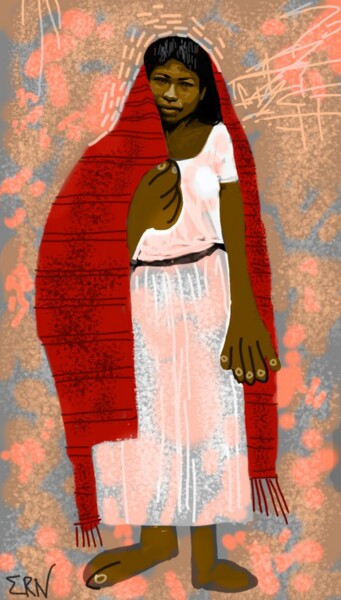 Digital Arts titled "El Rebozo Rojo" by Ernesto Rivera Novoa, Original Artwork, Digital Painting