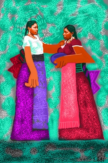 Digital Arts titled "Dos Mujeres de Pie" by Ernesto Rivera Novoa, Original Artwork, Digital Painting