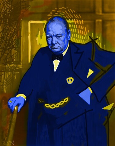 Digitale Kunst mit dem Titel "Churchill" von Ernesto Rivera Novoa, Original-Kunstwerk, Digitale Malerei