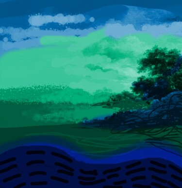 Arts numériques intitulée "Landscape (Green an…" par Ernesto Rivera Novoa, Œuvre d'art originale, Peinture numérique