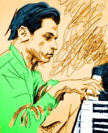 Digital Arts titled "Glenn Gould" by Ernesto Rivera Novoa, Original Artwork, Digital Painting